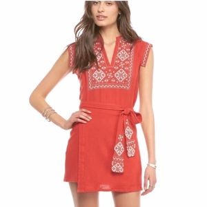 Free People Running Wild Embroidered Mini Wrap Dress in Papaya, Size XS